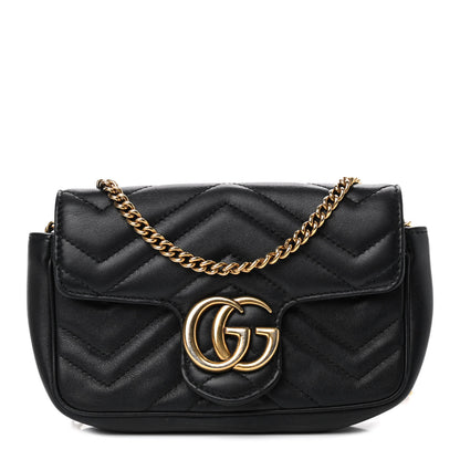 Gucci Calfskin Matelasse Super Mini GG Marmont Shoulder Bag Black 1 of 11