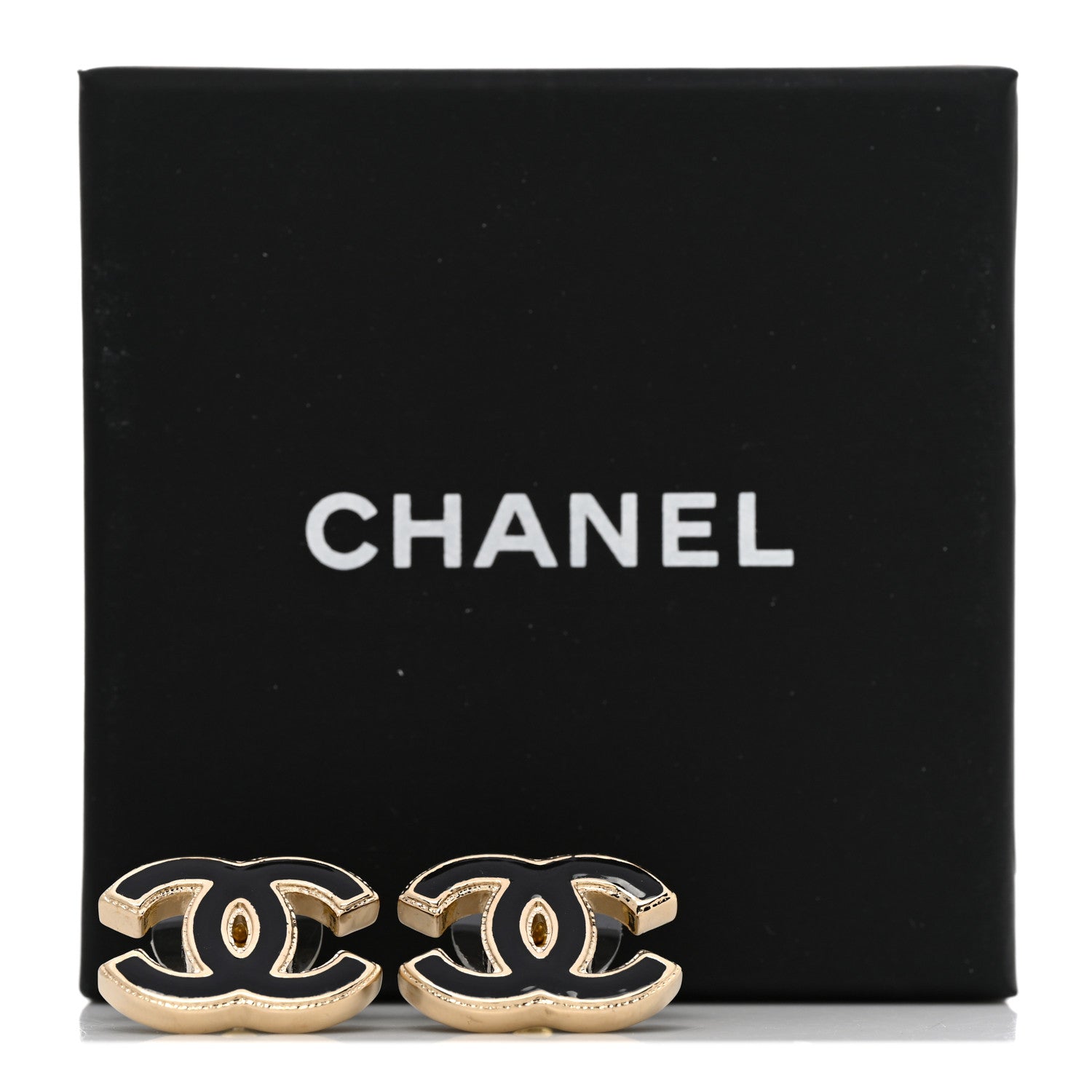 Chanel Metal Enamel CC Earrings Black Gold 6 of 6