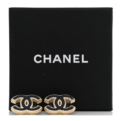 Chanel Metal Enamel CC Earrings Black Gold 6 of 6