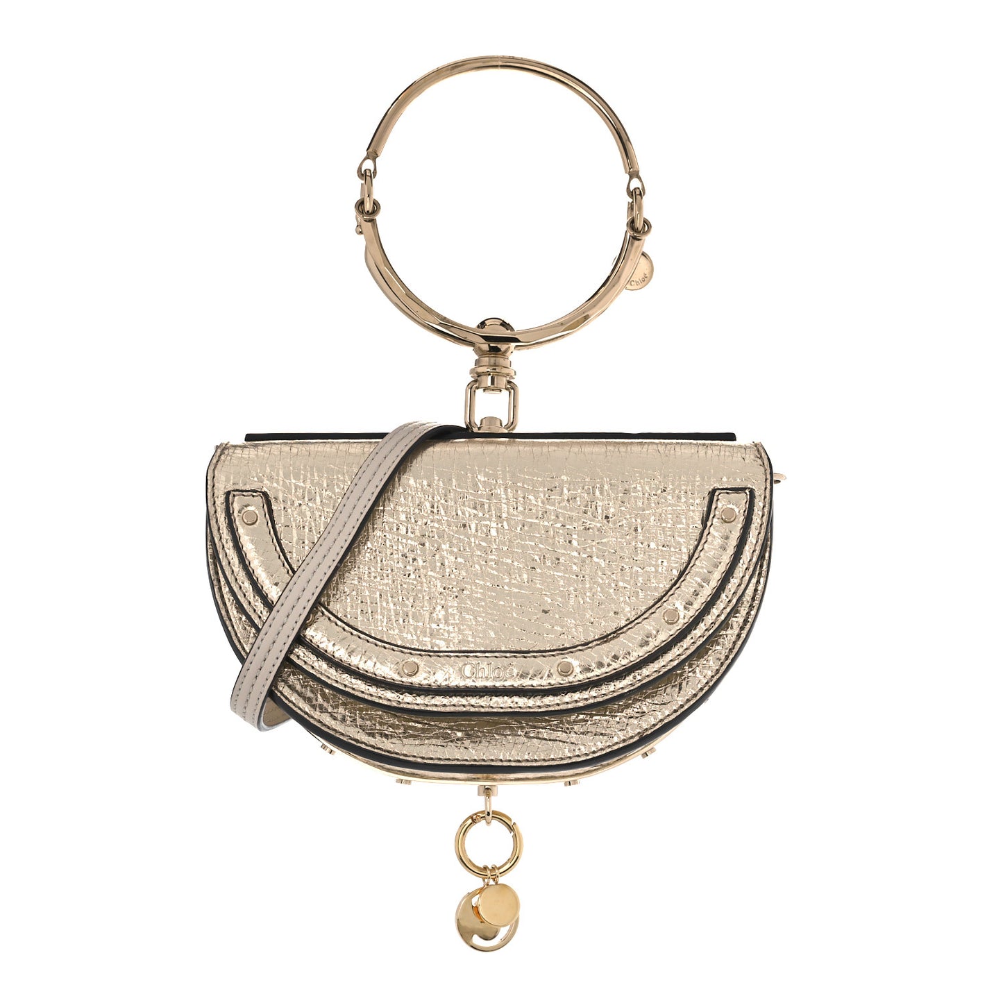 Metallic Calfskin Small Nile Bracelet Minaudiere Bag Gold