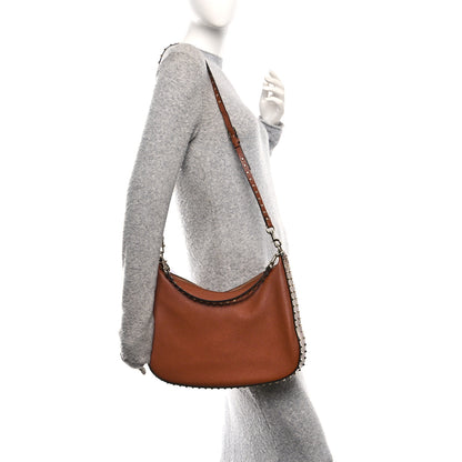 Valentino Garavani Grained Calfskin Rockstud Hobo Bag Tan 3 of 17