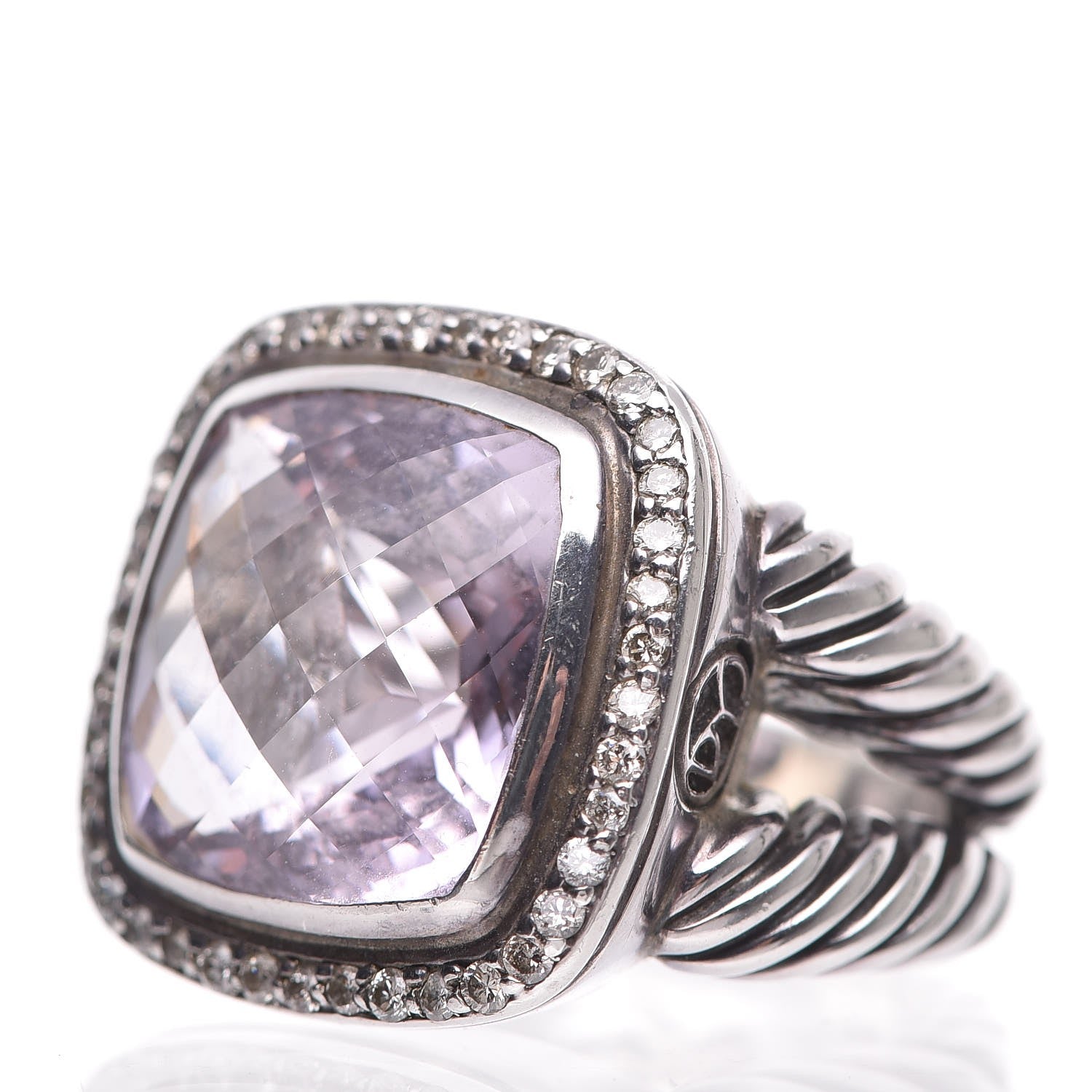 David Yurman Sterling Silver Diamond Amethyst 14mm Albion Ring 50 5.5 9 of 10