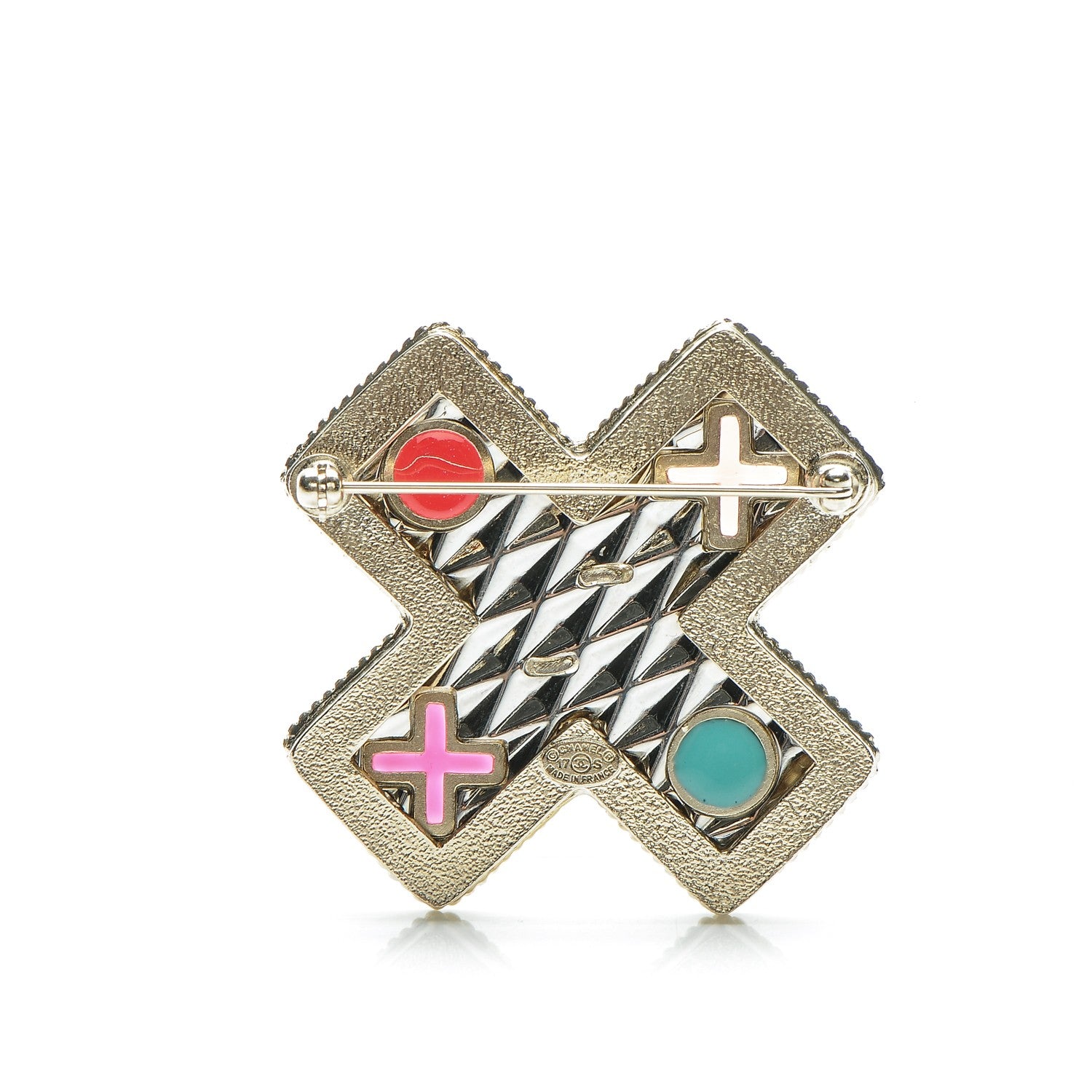 Chanel Metal Resin CC Brooch Gold Silver Red Blue 3 of 5
