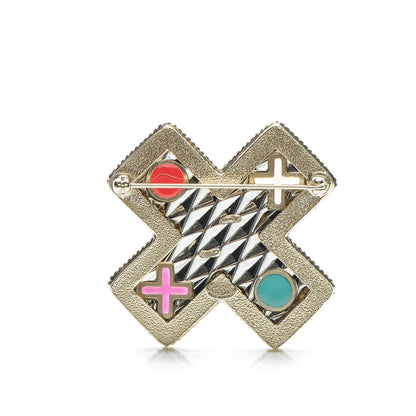 Chanel Metal Resin CC Brooch Gold Silver Red Blue 3 of 5