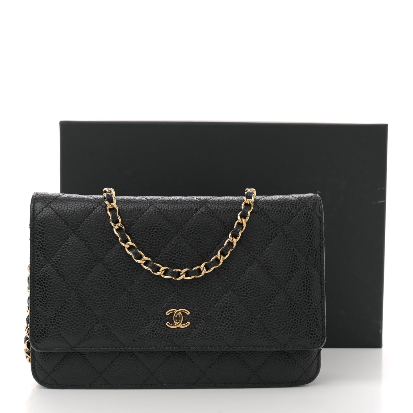Caviar Quilted Wallet on Chain WOC Black