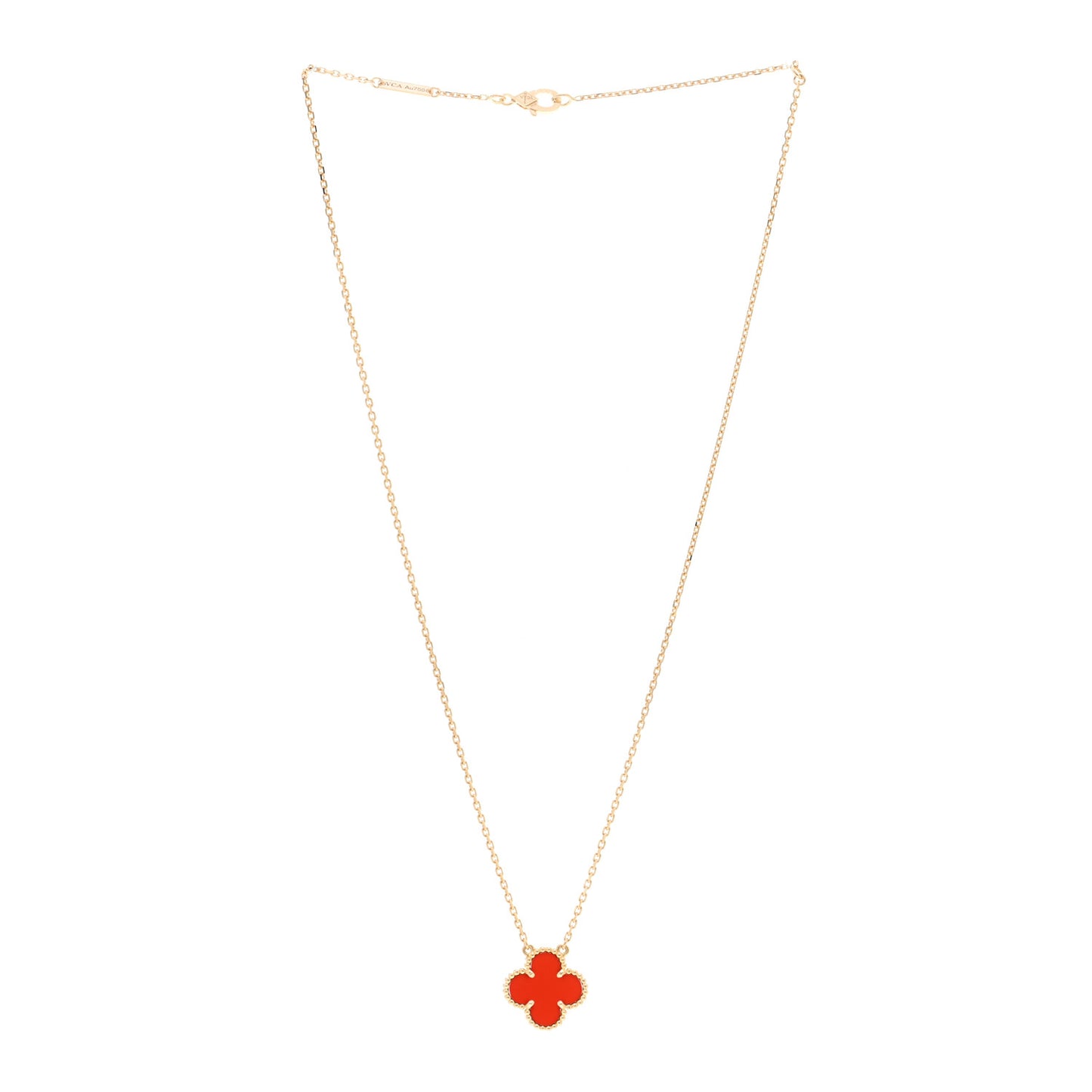 18K Yellow Gold Carnelian Vintage Alhambra Pendant Necklace