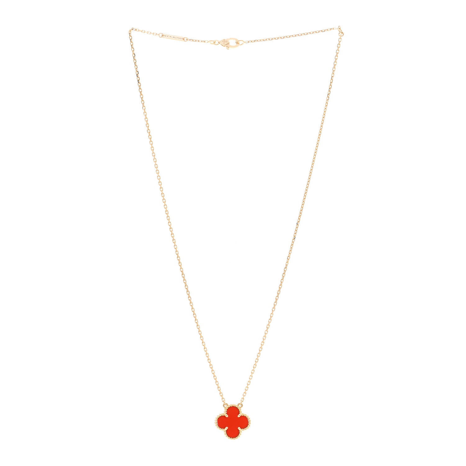 Van Cleef & Arpels 18K Yellow Gold Carnelian Vintage Alhambra Pendant Necklace 3 of 6