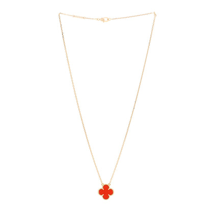 Van Cleef & Arpels 18K Yellow Gold Carnelian Vintage Alhambra Pendant Necklace 3 of 6