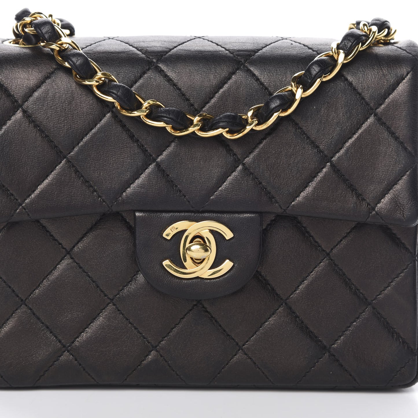 Lambskin Quilted Mini Square Flap Bag Black