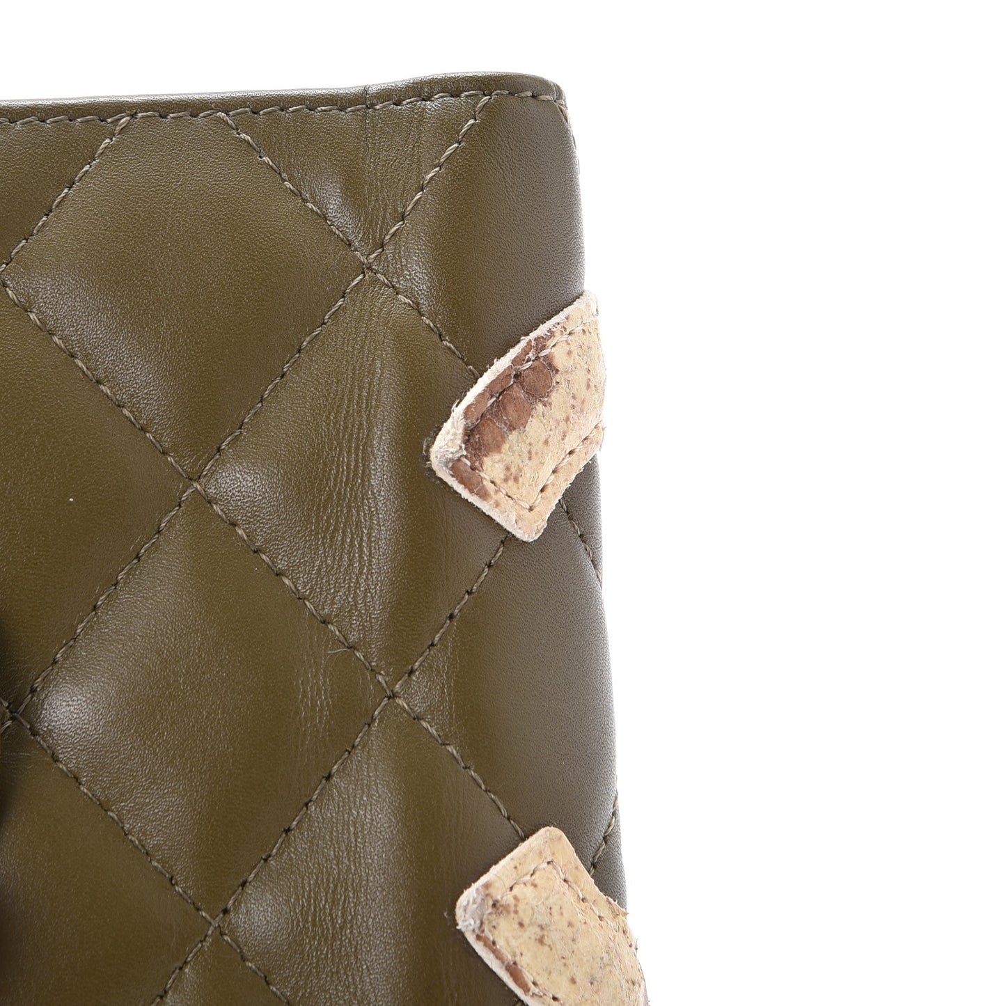 Calfskin Python Quilted Cambon Bi-Fold Wallet Khaki
