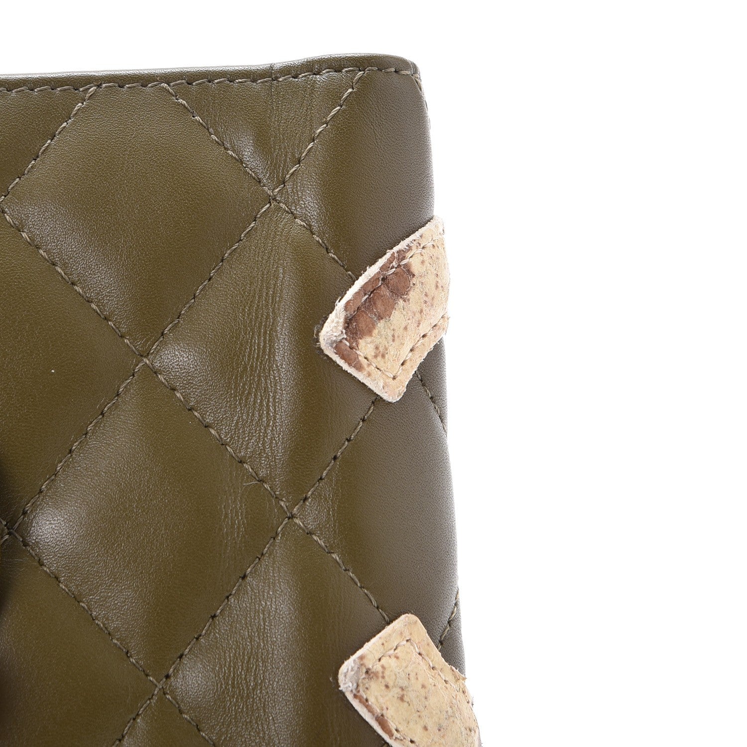 Chanel Calfskin Python Quilted Cambon Bi-Fold Wallet Khaki 10 of 12