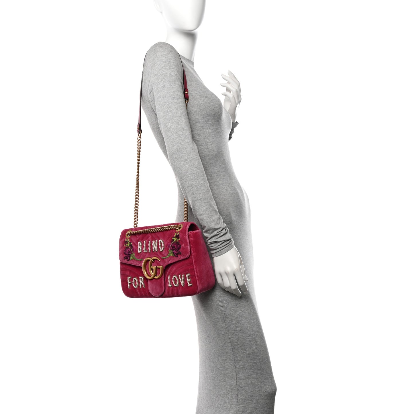 Velvet Matelasse Blind for Love Embroidered Medium GG Marmont Shoulder Bag Light Raspberry Rose Multicolor