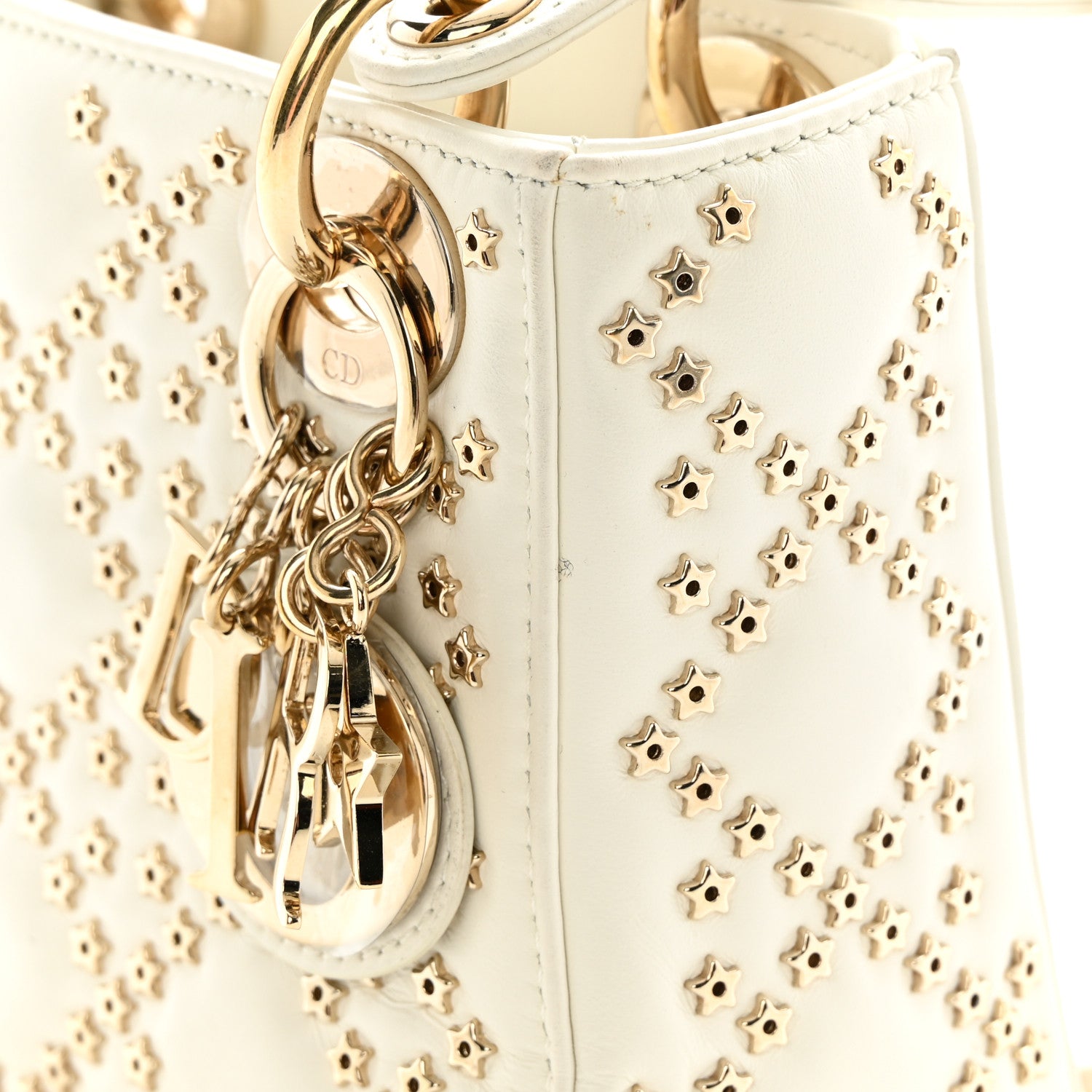 Christian Dior Lambskin Cannage Lucky Star Studded Mini Lady Dior White 15 of 17