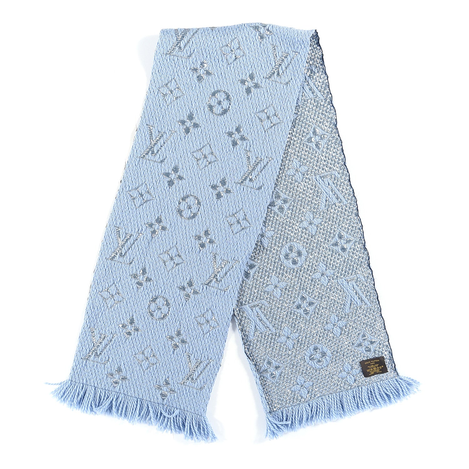Louis Vuitton Wool Silk Logomania Shine Scarf Blue 4 of 6