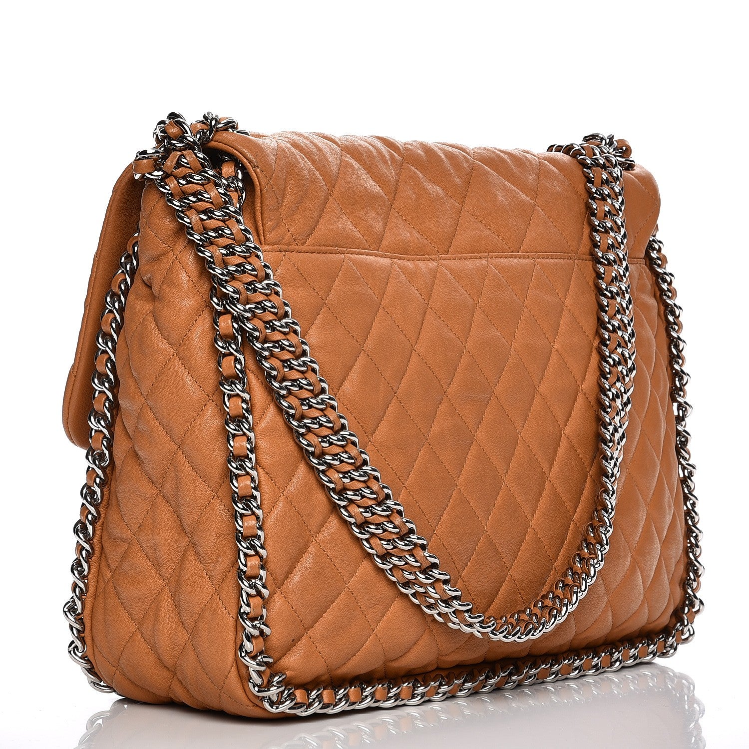 Chanel Washed Lambskin Chain Around Maxi Flap Bag Dark Beige 3 of 18