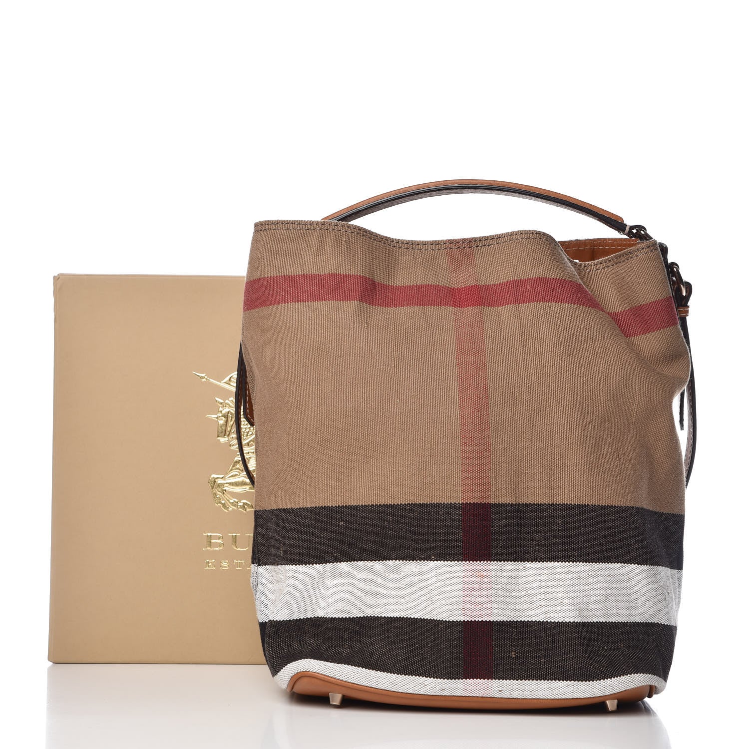 Burberry Canvas Mega Check Medium Ashby Hobo Saddle Brown 10 of 10