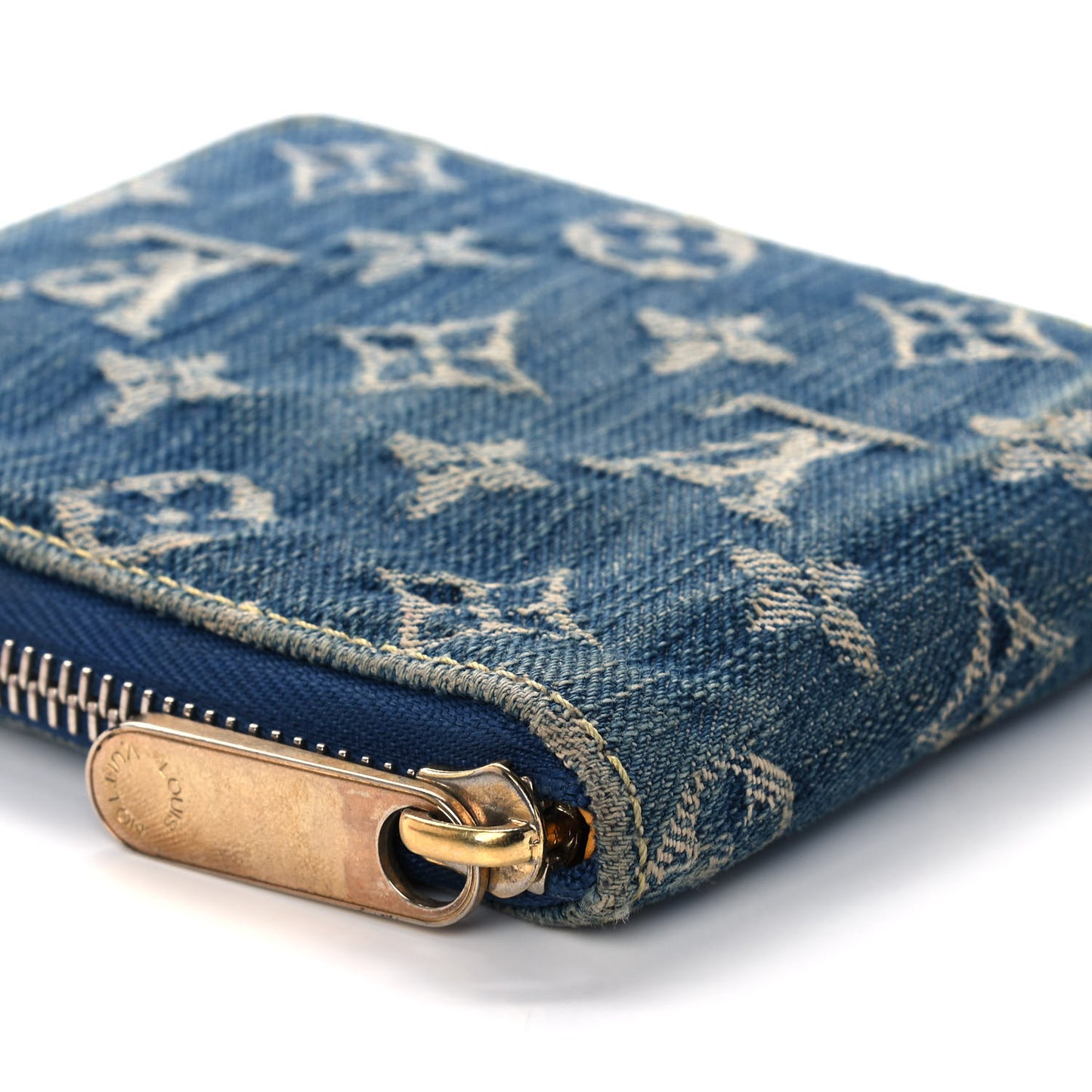 Denim Zip Compact Wallet Blue