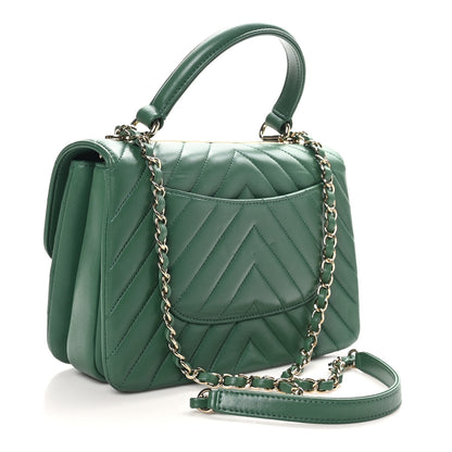 Chanel Lambskin Chevron Quilted Small Trendy CC Dual Handle Flap Bag Green 3 of 10