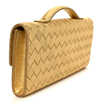Bottega Veneta Metallic Satin Lambskin Intrecciato Long Andiamo Top Handle Clutch Gold 3 of 8
