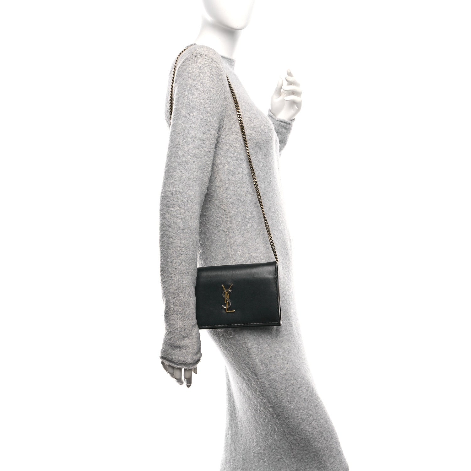 Saint Laurent Smooth Calfskin Tri-Metal Cassandre Wallet On Chain WOC Black 2 of 12