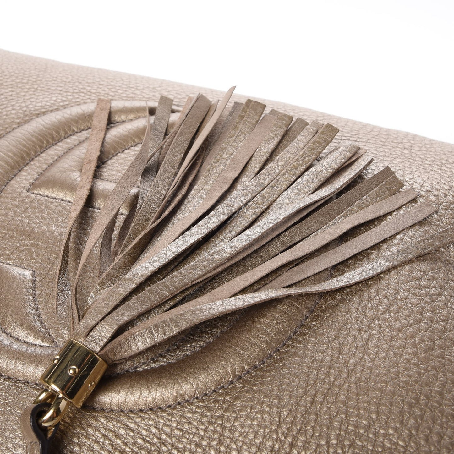 Metallic Pebbled Calfskin Medium Soho Chain Shoulder Bag Golden Beige
