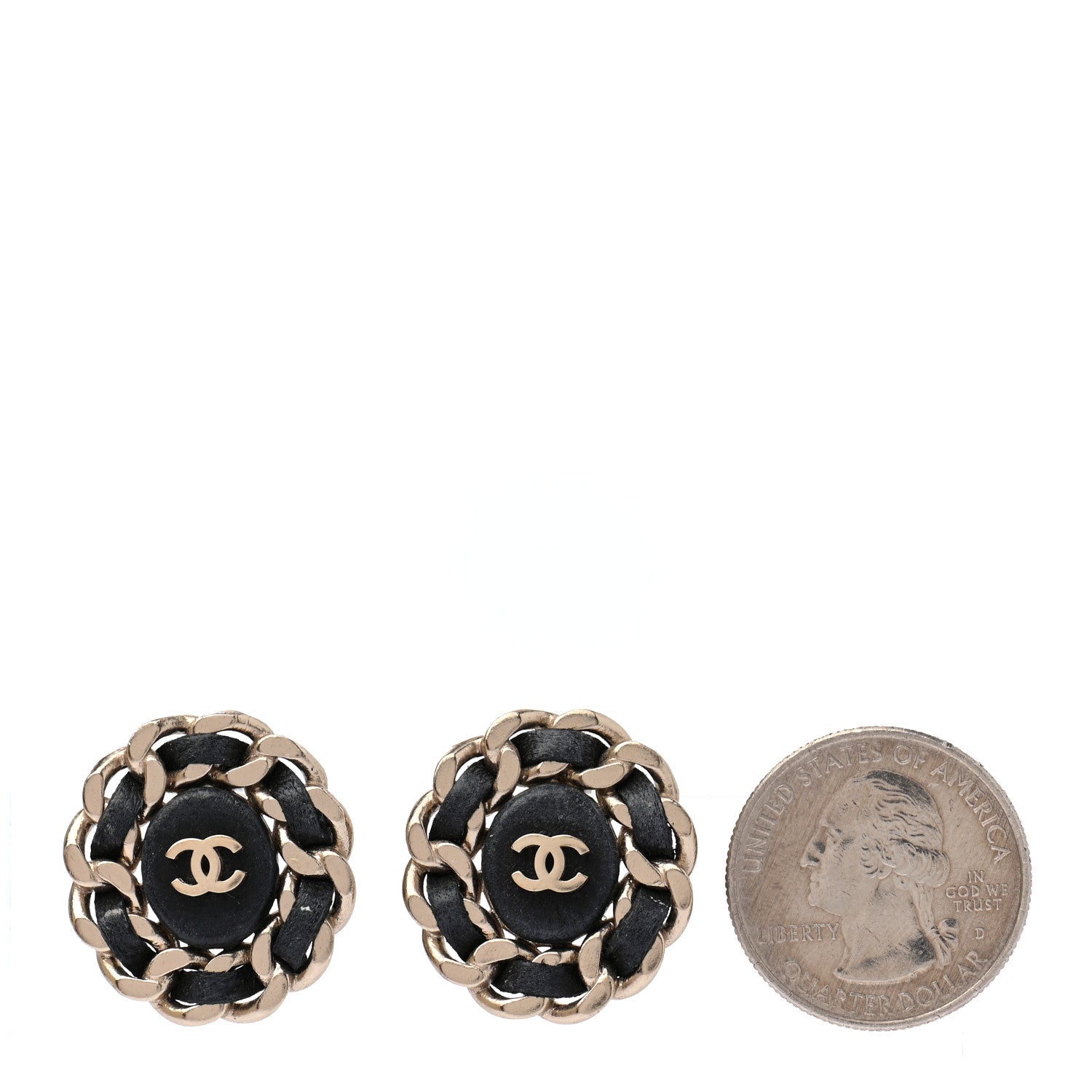 Chanel Lambskin Chain Around CC Earrings Light Gold Black 2 of 4