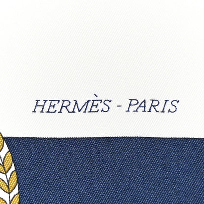 Hermes Silk Carrick a Pompe Scarf 70 Marine Blanc Gold 2 of 5