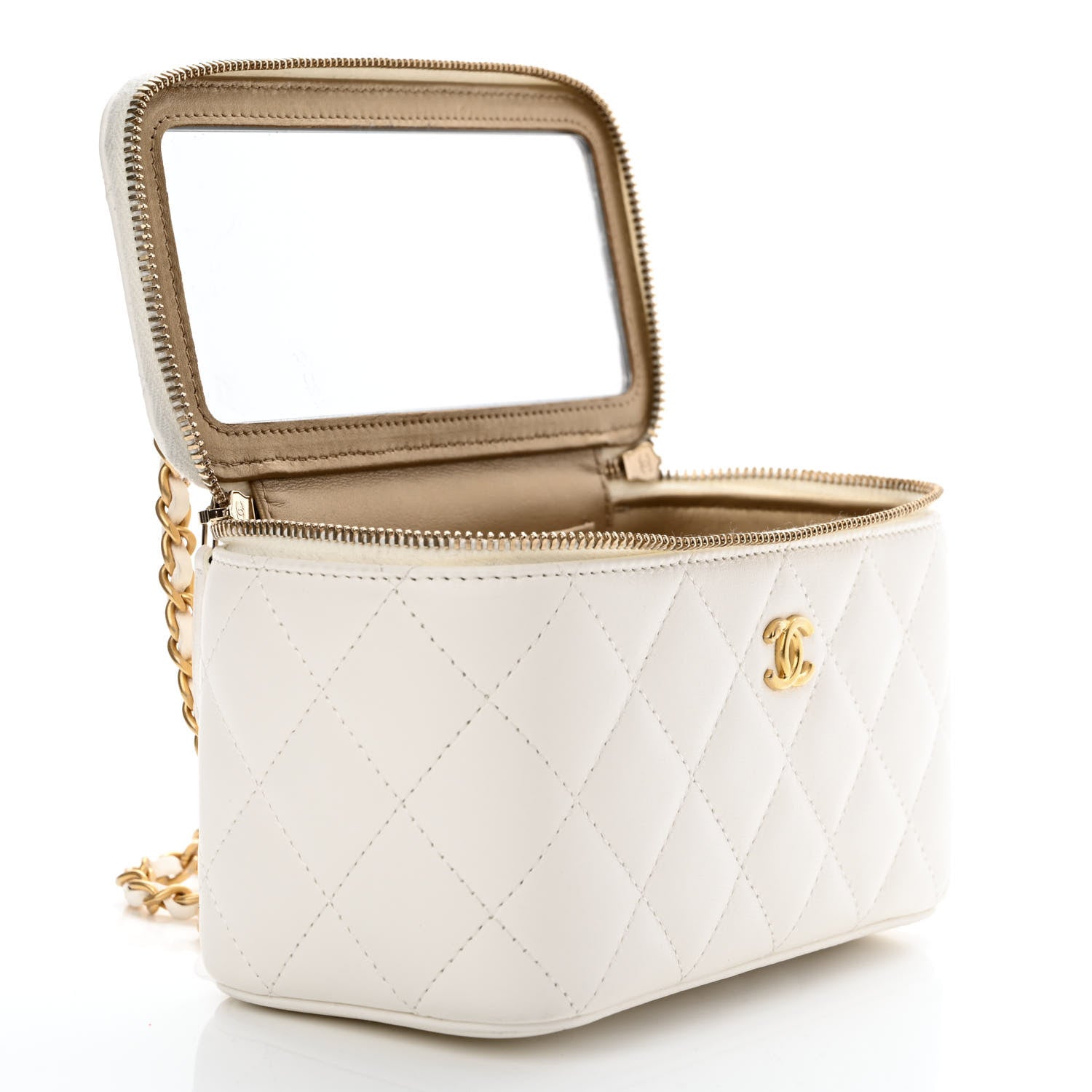 Chanel Lambskin Quilted Pearl Crush Small Vanity Case With Chain White 6 of 12