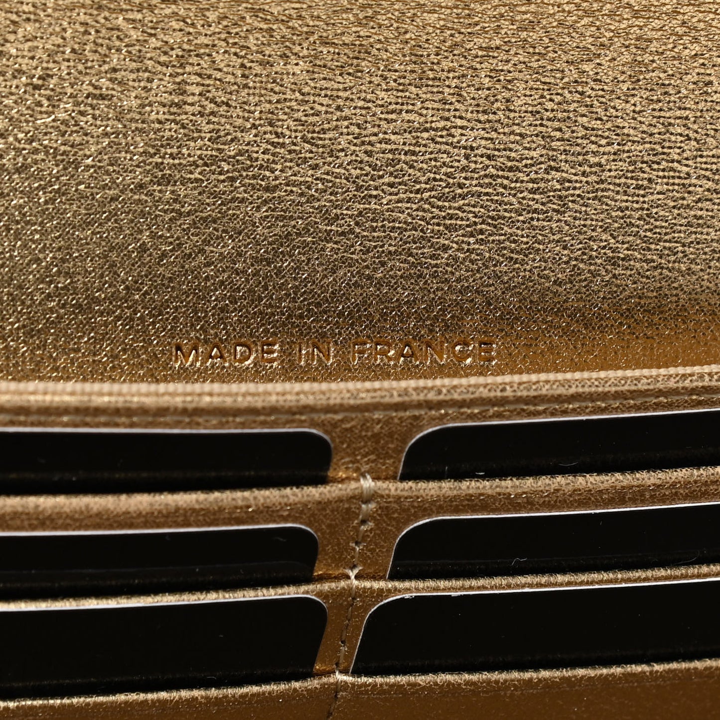 Metallic Lambskin Quilted Large Gusset Flap Wallet Gold