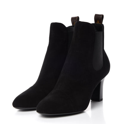 Louis Vuitton Suede Monogram Uniformes Cap Toe Chelsea 75mm Ankle Boots 38 Black 3 of 8