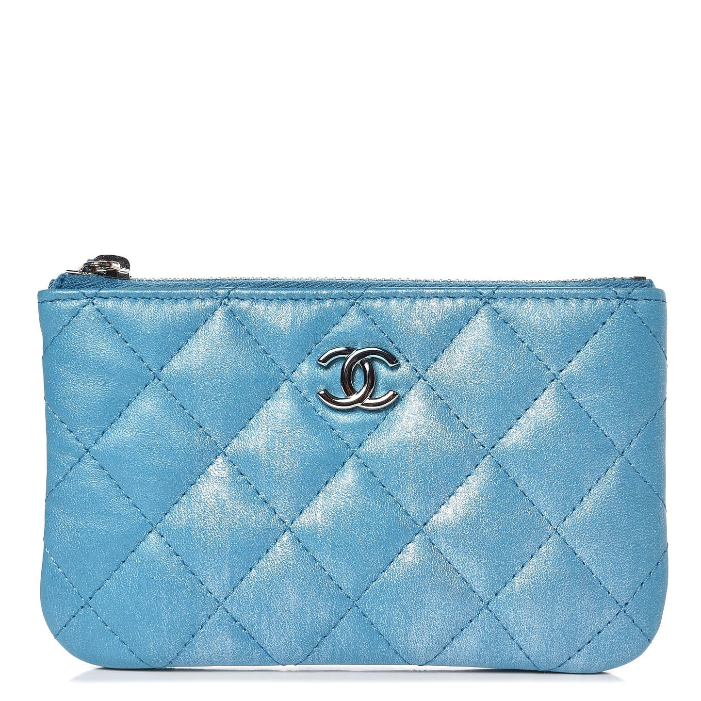 Metallic Lambskin Small Cosmetic Case Turquoise