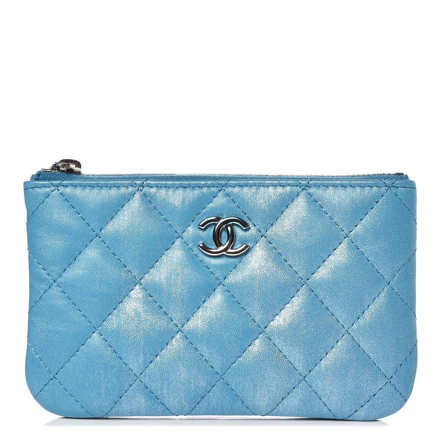 Chanel Metallic Lambskin Small Cosmetic Case Turquoise 1 of 8