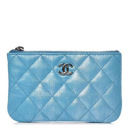 Chanel Metallic Lambskin Small Cosmetic Case Turquoise 1 of 8