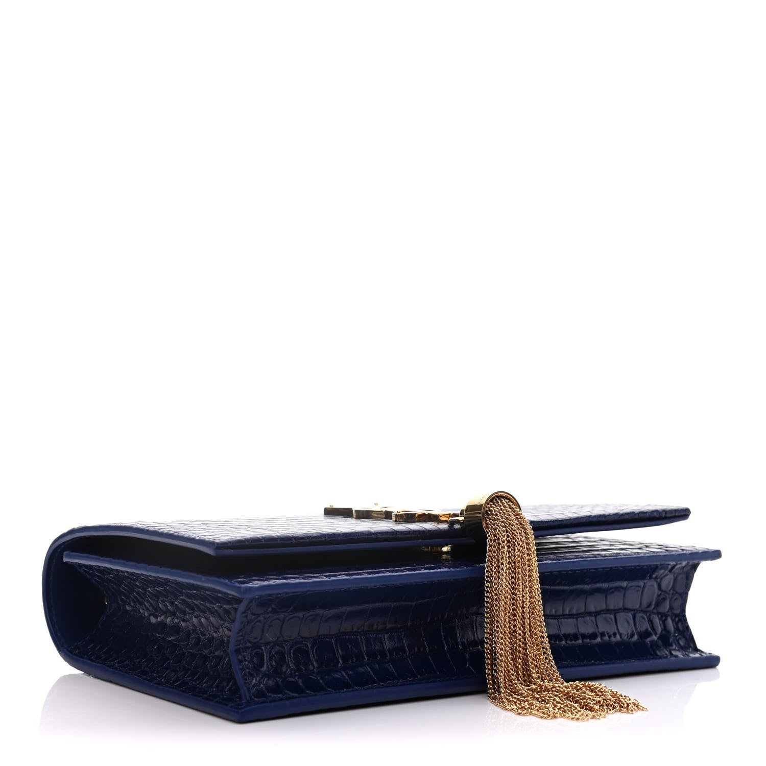 Saint Laurent Calfskin Crocodile Embossed Kate Monogram Tassel Chain Wallet Royal Blue 4 of 12