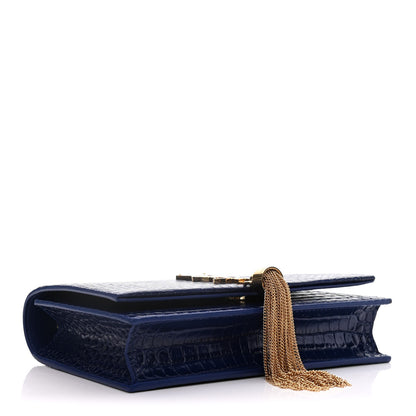 Saint Laurent Calfskin Crocodile Embossed Kate Monogram Tassel Chain Wallet Royal Blue 4 of 12