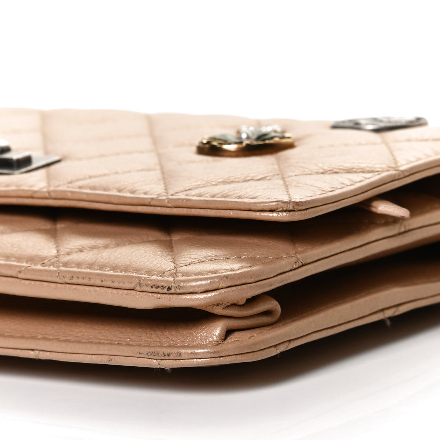 Metallic Calfskin Lucky Charms Casino 2.55 Reissue Wallet On Chain WOC Beige