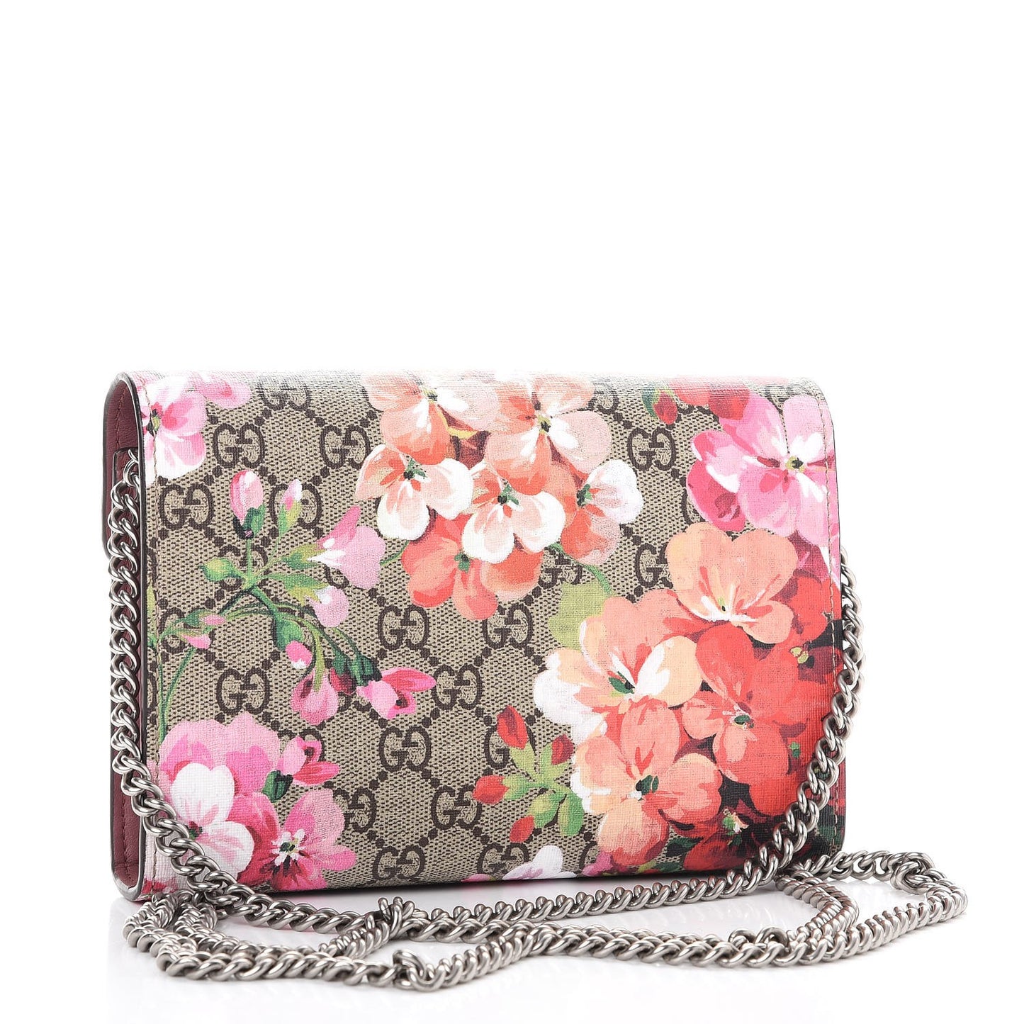 GG Supreme Monogram Blooms Mini Dionysus Chain Wallet Beige Multicolor Dry Rose