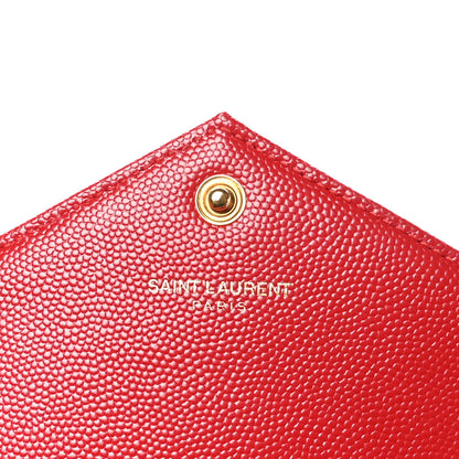 Saint Laurent Grain De Poudre Matelasse Chevron Monogram Envelope Chain Wallet New Red 6 of 10