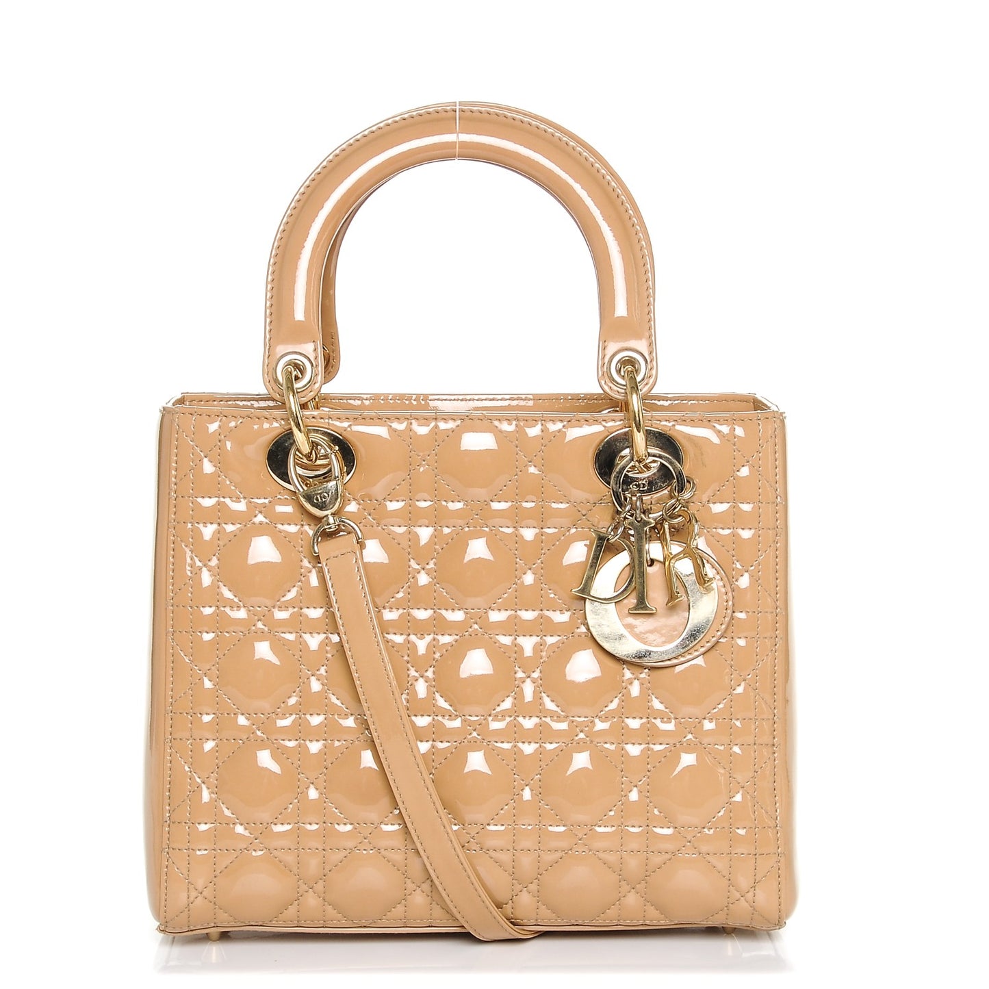 Patent Cannage Medium Lady Dior Beige