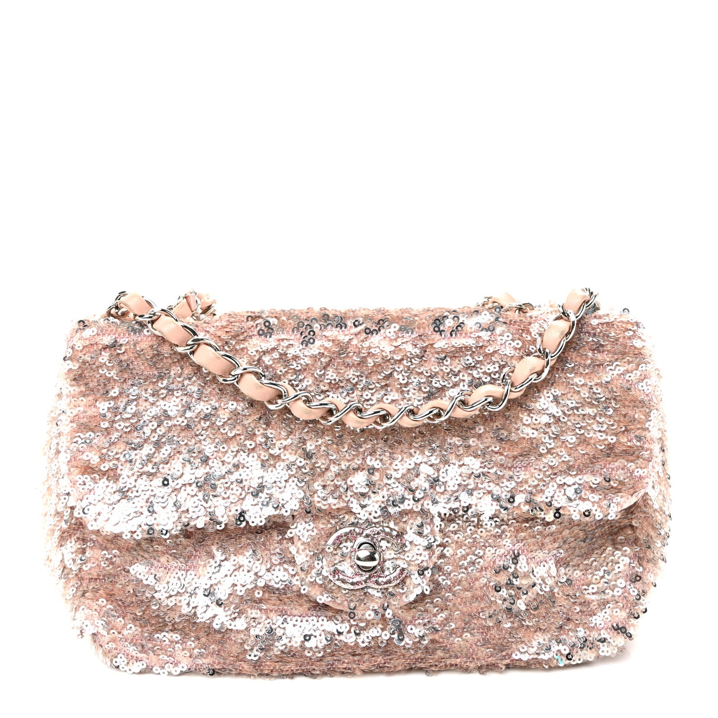 Sequin Mini Flap Light Pink Silver