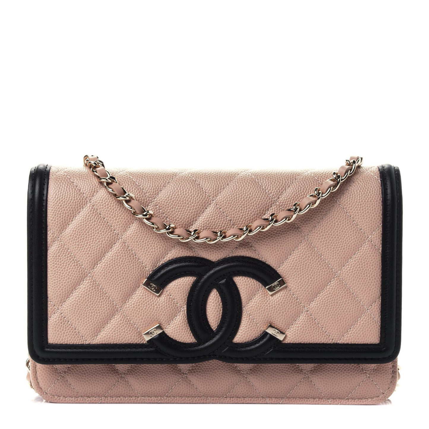 Caviar Quilted CC Filigree Wallet On Chain WOC Beige Black