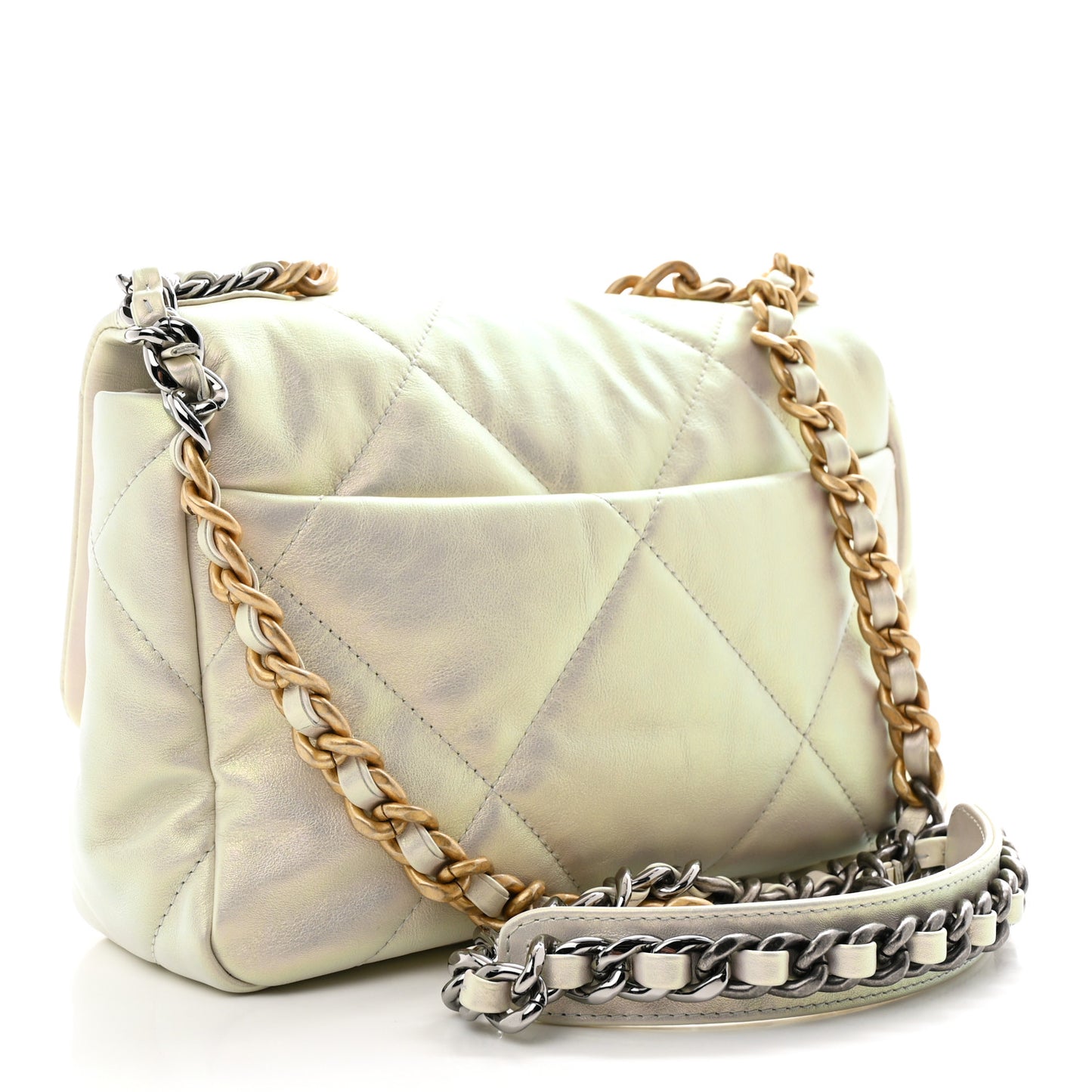 Iridescent Calfskin Quilted Medium Chanel 19 Flap White