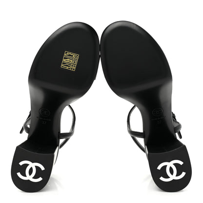 Chanel Lambskin Logo Platform Sandals 37 Black 6 of 9