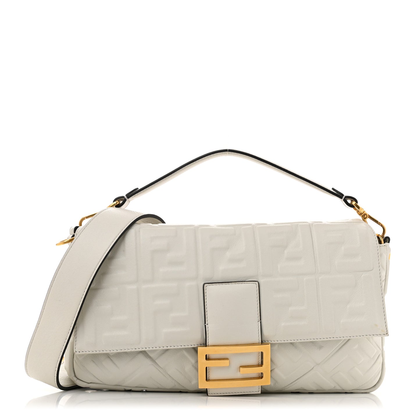 Nappa FF 1974 Embossed Large Baguette White