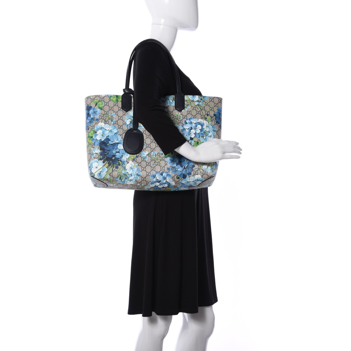 GG Supreme Monogram Blooms Medium Reversible Tote Beige Blue Navy