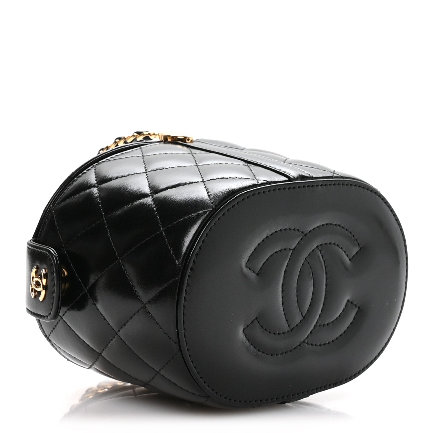Chanel Calfskin Quilted Mini Basket Top Handle Vanity Case Black 4 of 11