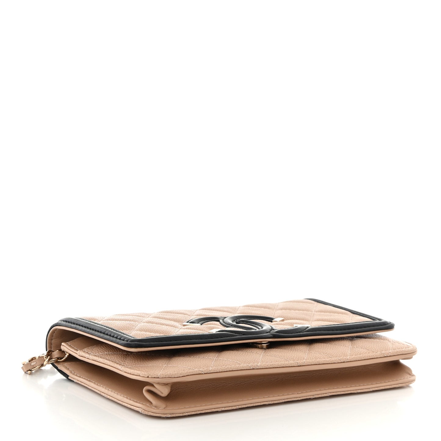 Caviar Quilted CC Filigree Wallet On Chain WOC Beige Black