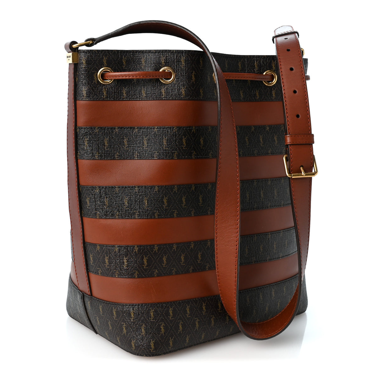 Canvas Smooth Calfskin Le Monogramme Striped Bucket Bag Brown