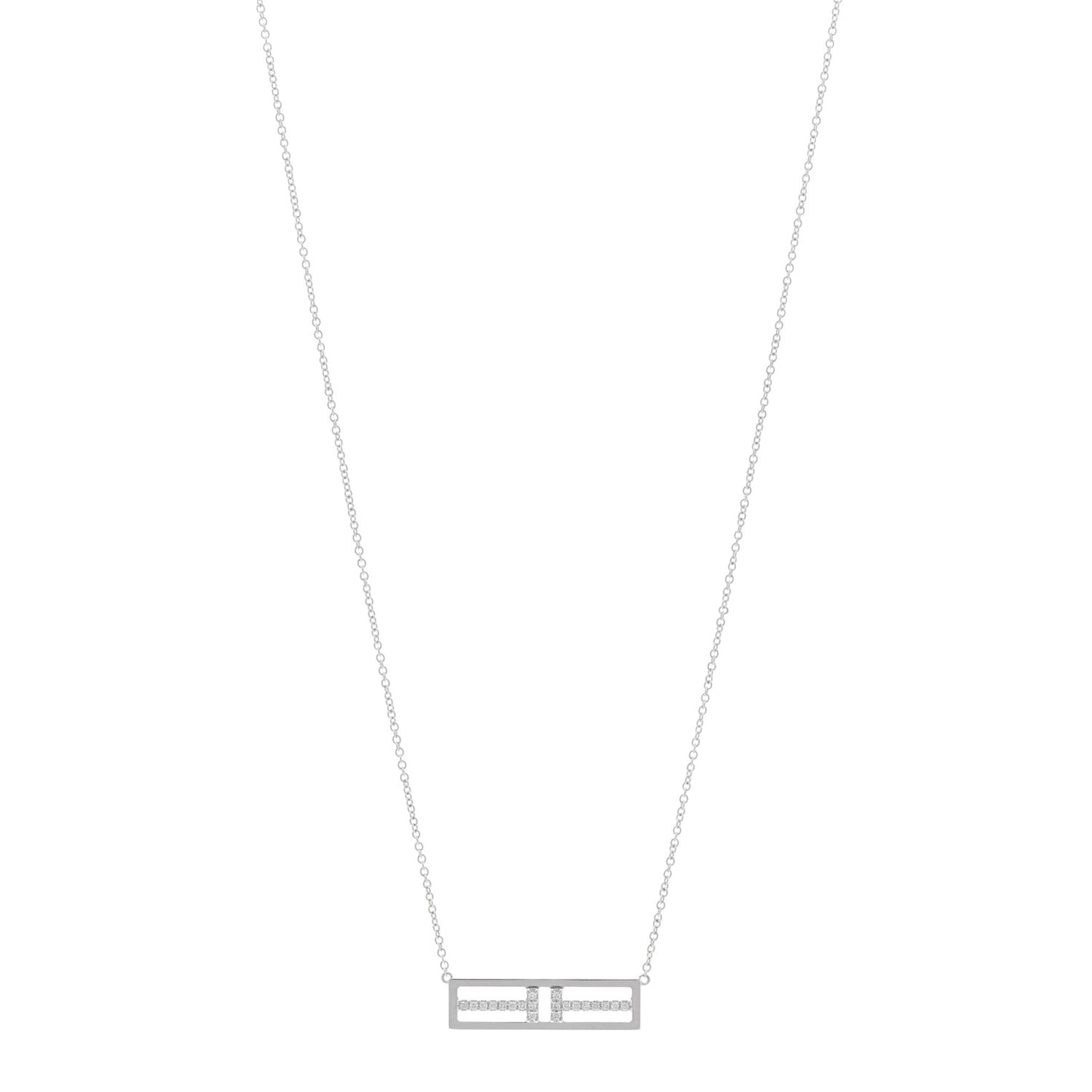 18K White Gold Diamond Tiffany T Two Open Horizontal Bar Pendant