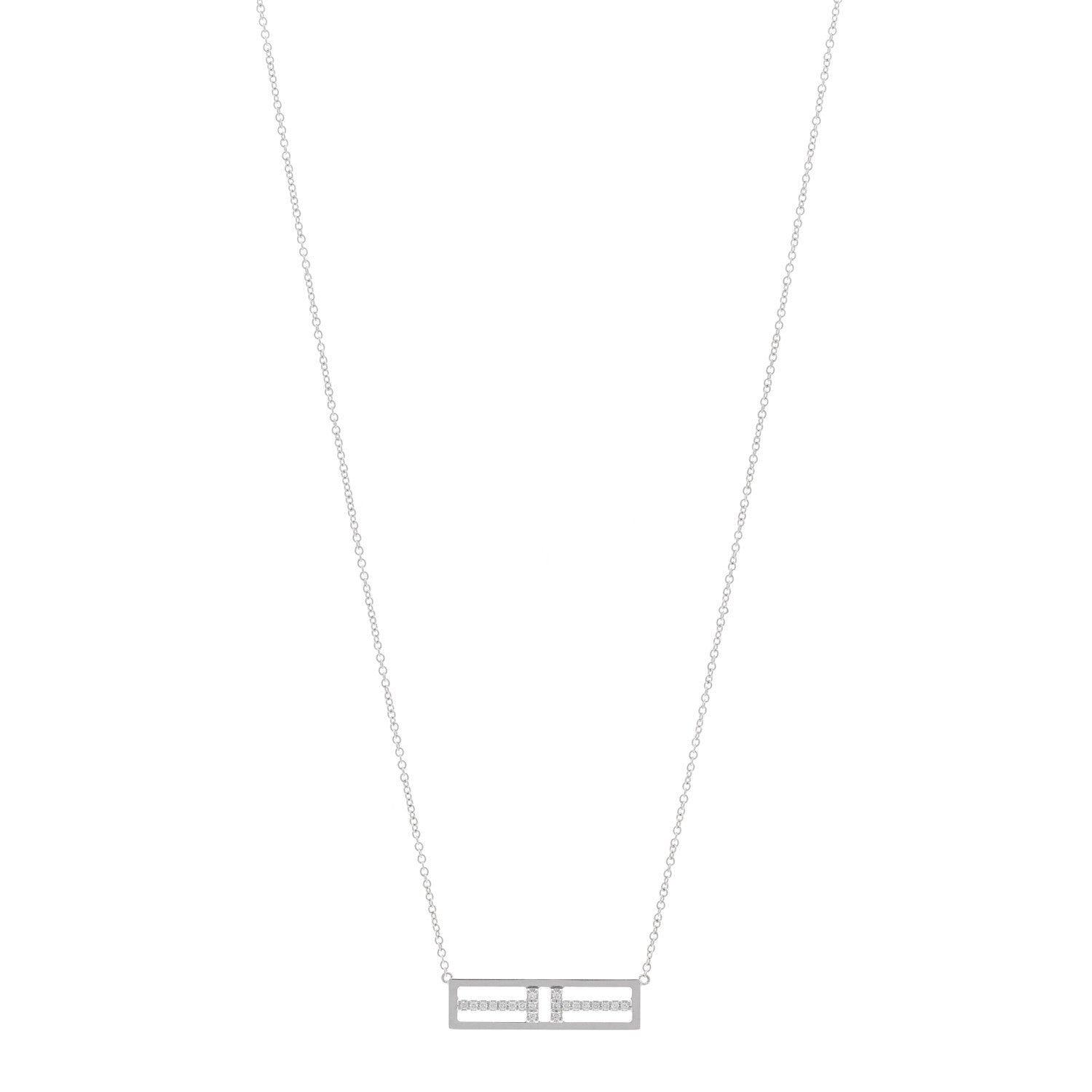 Tiffany 18K White Gold Diamond Tiffany T Two Open Horizontal Bar Pendant 1 of 5